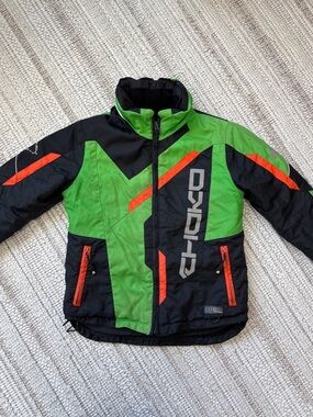 Boys Sz 8 Choko Design Razer Snowmobile Ski Coat Black & Green With Hood Used